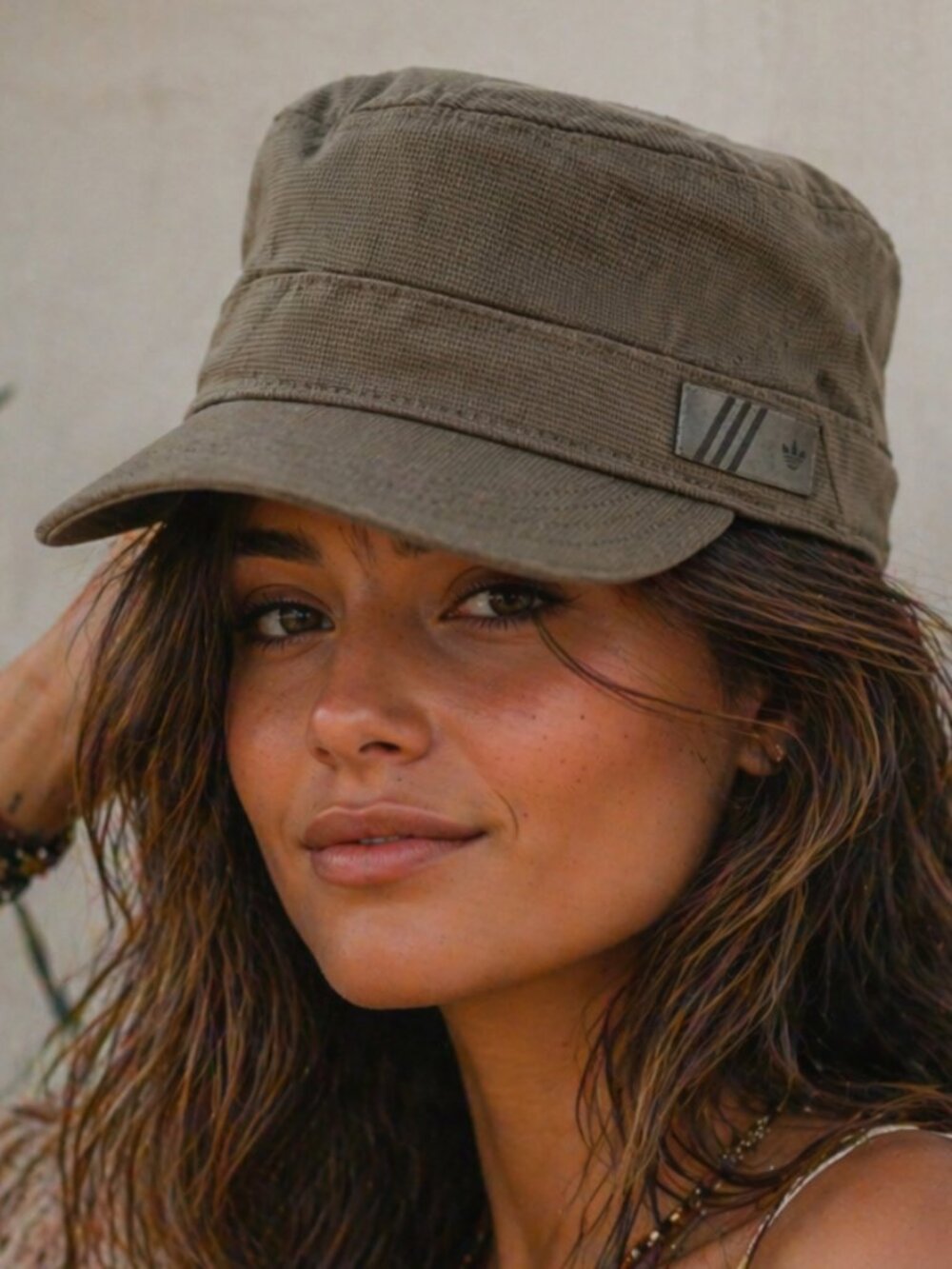 Adidas Racing Cabbie News Boy Hat Taupe Beige Size S/M Lightweight Construction